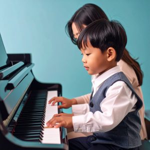 Preschooler exploring the piano in our early childhood music program serving New Westminster and Coquitlam families