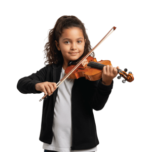 Young violin student participating in structured music classes at our studio serving Burnaby and New Westminster