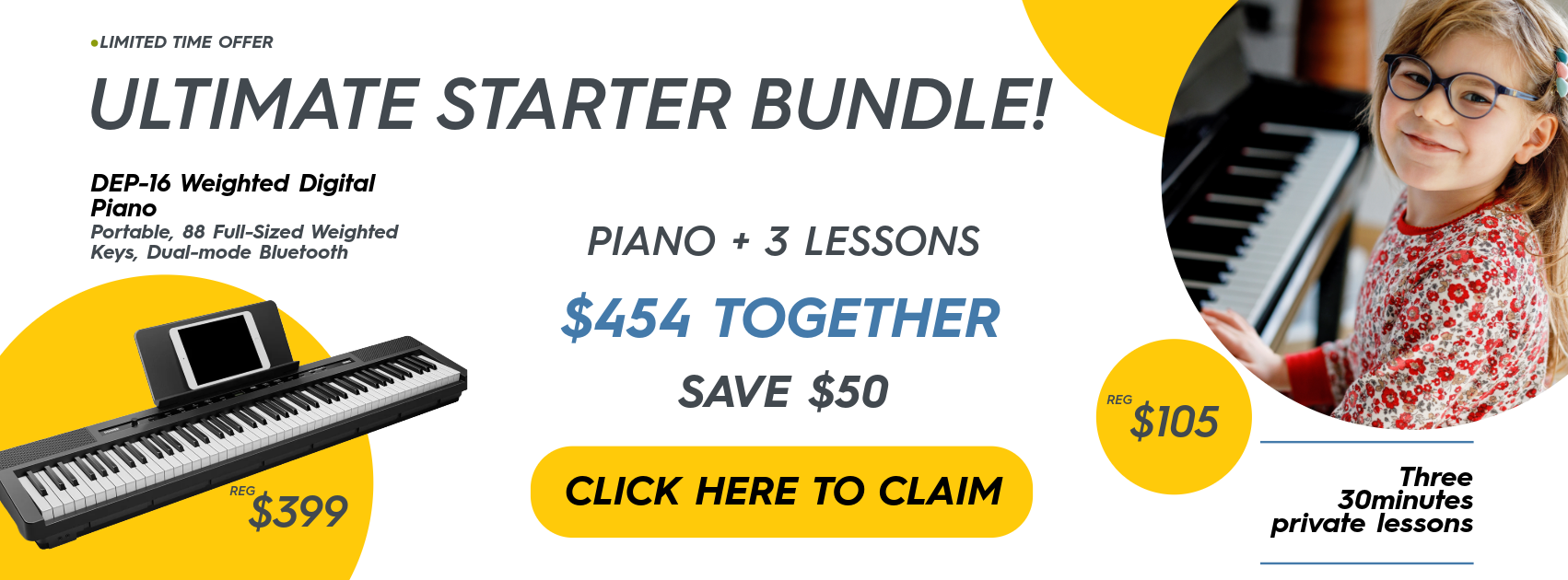 DEP-16 Digital Piano and 3-Lesson Intro Pack Special Offer